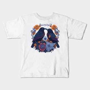 Floral Crow Couple Kids T-Shirt